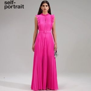 Self Portrait Pink Chiffon Sleeveless Ruffle Maxi Dress